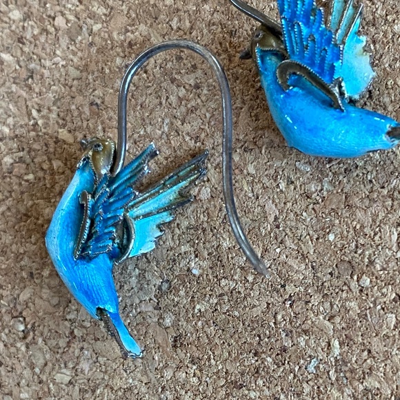 Blue Bird Metal Sculpture Earrings - Picture 7 of 8